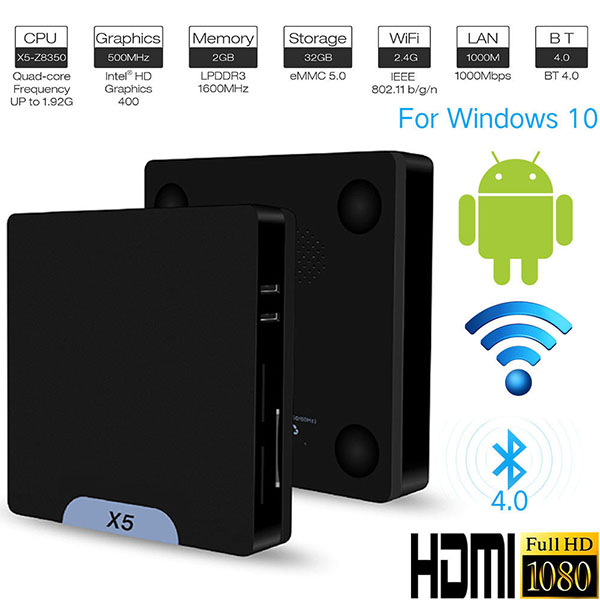 X5-Z8350 Mini PC TV Box 64bit Win10+ Android 5.1